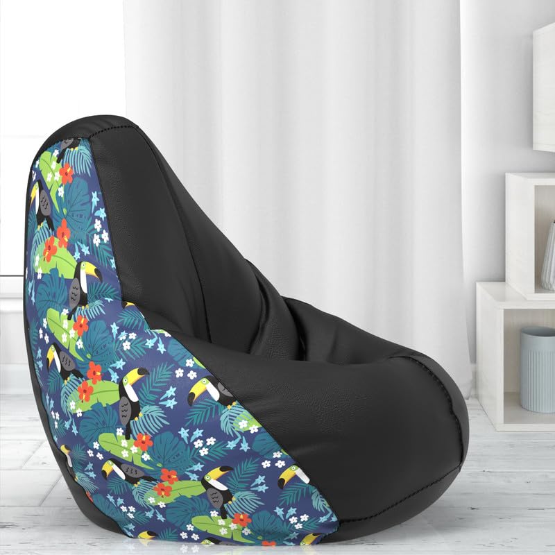 Biggie Bean Bag BiggieBean Cover 6XL- Official: Jack & Mayers Bean Bags - Max User Height : 6-6.5 Ft. - Weight : 99-110 Kgs(Model: Floral Pattern 10 - H - Black Blue)-image-3