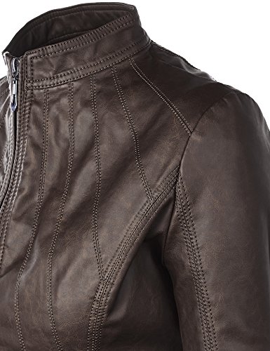 Made By Johnny Mbj Wjc877 Womens Panelled Faux Leather Moto Jacket M Coffee #TOP3