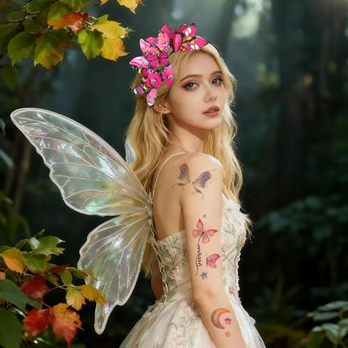Opaska na głowę Anteny Butterfly, różowa opaska na głowę motyle 3D i 8 sztuk spinka do włosów motyl, akcesoria do włosów damskie nakrycia głowy, akcesoria do włosów na imprezę Cosplay
