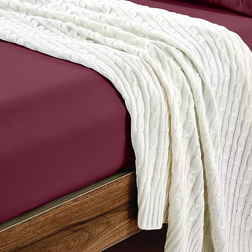 FreshCulture Full Fitted Sheets, Bulk Pack of 6, Deep Pocket, Soft Microfiber Bottom Sheets for Home, Salons, Hotels, Full Size Fitted Sheets Only (Burgundy)