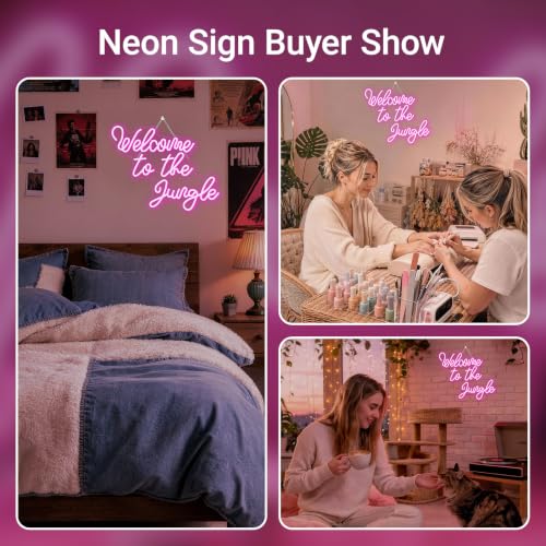 Image of Welcome to the Jungle Neon Sign Pink Led Word Neon Light Signs for Wall Decor Usb Letter Light Up Sign for Bedroom Nursery Kids Room Garden Home Wedding Birthday Party Decorations Gifts | Pink Neon Sign, Birthday Parties, Wedding Celebrations, Outdoor Decor, Gift for Teens, Families and Outdoor Jungle Lovers
