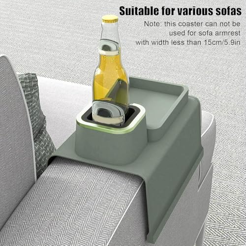 Image of Couch Cup Holder Tray, Multifunction Large Tray Sofa Arm Cup Holder Spill Proof Nonslip Base for Office for Dormitory (Green)