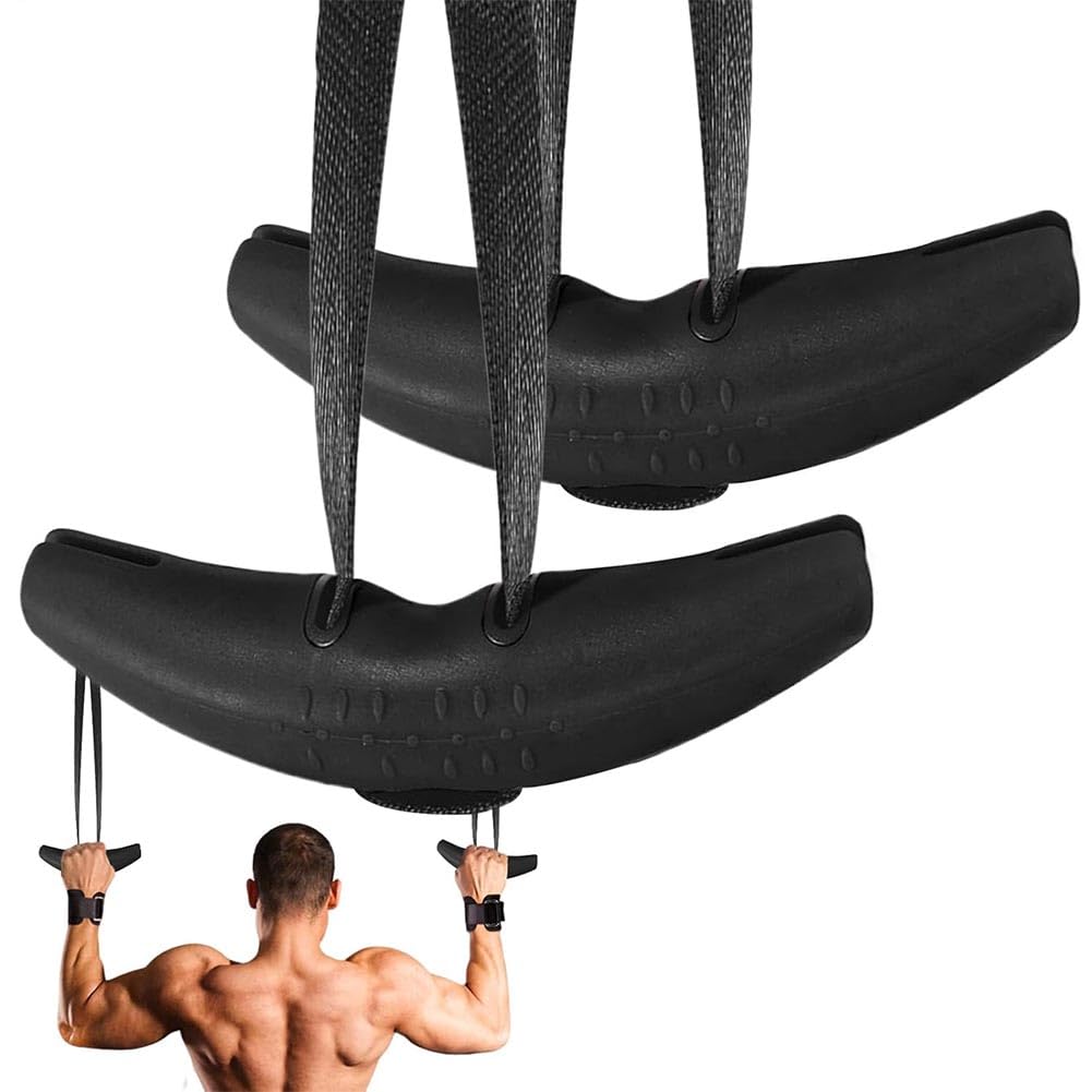 PAIKIUU Pull Up Handles 2Pcs Fitness Pull Handle Bar with Extender Resistance Exercise Band Cable Trainer Attachment for Strengthen Workout Equipment Home and Commercial Gym Black