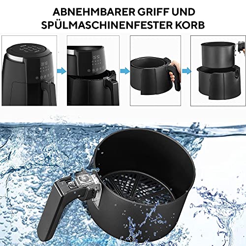KUMTEL 5,5 l XL digitale airfryer 1500 W met 8 vooraf ingestelde functies en 60 minuten timer, heteluchtfriteuse voor gezond olievrij koken, bakken, grillen, intelligente temperatuurregeling, zonder - Afbeelding 4