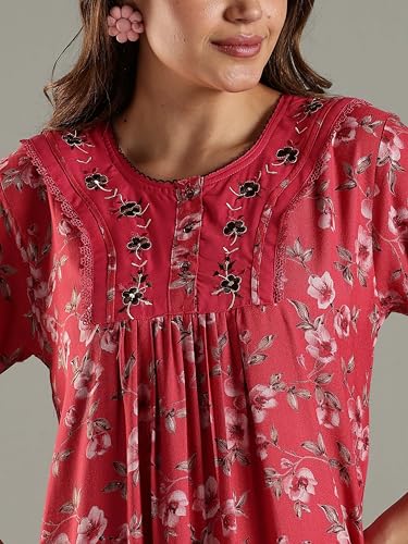 Image of 9shines Label Stylish Alpine Nighty Maxi for Women | Full Length Trendy Nightgown | Premium Nightdress | Nightwear | Embroidery Nighty with Pockets (2892)