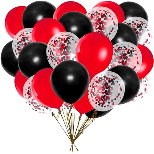 Image of 50Pcs 12inch Black Red Confetti Balloons with Black Red Latex Balloons for Arch,Wedding, Birthday, Baby Shower, Halloween,Family Party Decoration