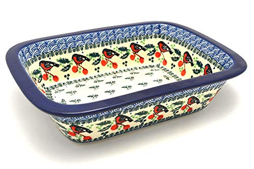 Polish Pottery Baker - Rectangular with Grip Lip - Red Robin-image-23
