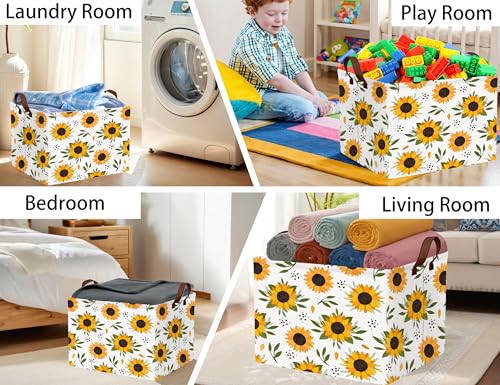 Image of Sunflower Empty Gift Storage Basket Collapsible Canvas Baby Toy Bin Decor(Yellow)