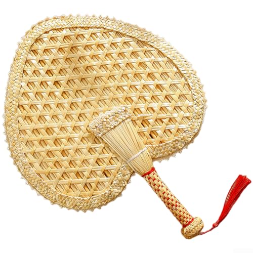 Abanico de paja de grano natural con técnica de tejido tradicional para un ventilador de hoja de palma ligero y refrescante de verano, adecuado para uso personal (ventilador en forma de corazón)