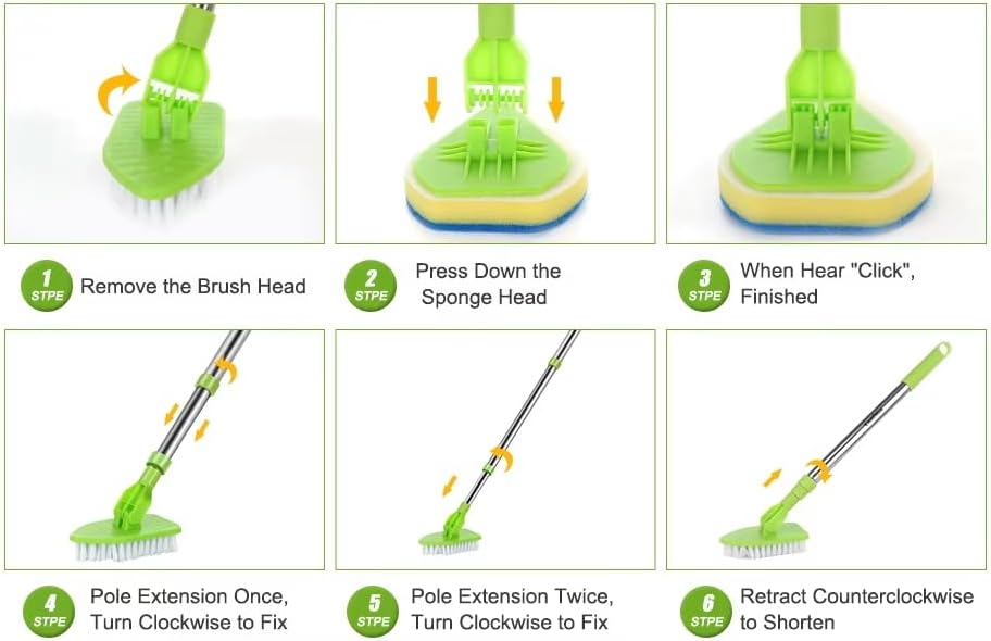 Miniatura 6 de Limpiador de suelo de azulejos 4 en 1 con mango largo ajustable de 52 pulgadas con cepillo de lechada en forma de V y 3 cabezales de cepillo de