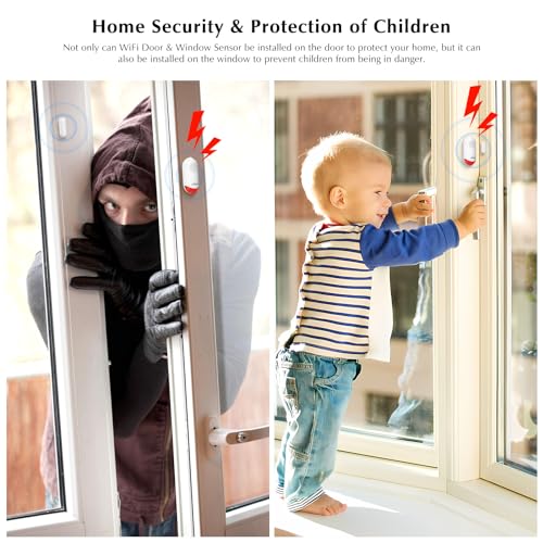 Alarme de porta eMylo, alarmes de porta de 120 dB quando aberto, sensor de porta WiFi com luz de ala