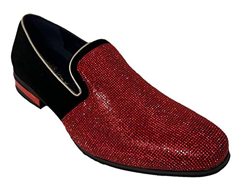 G4U-Alberto Fellini Men's Dress Shoes Glitter Loafers Rhinestone Stage Tuxedo Fashion, 8 Red