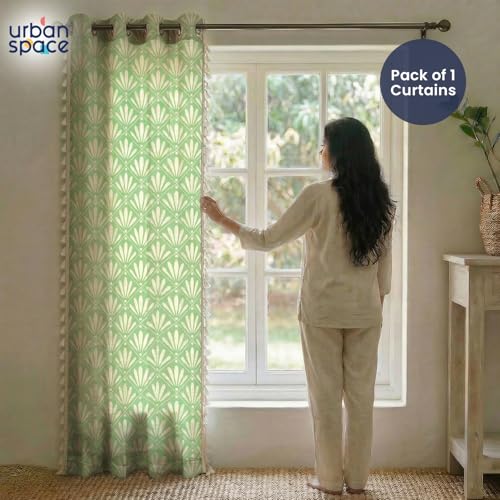 Image of Urban Space Boho Decorative Curtain for Long Door, 100% Cotton Curtain 8 Feet Long, 1 piece Curtain with Tassels, 60-65% Room Darkening with Tieback and Eyelets (Amaya Sage Green, 8 Feet)
