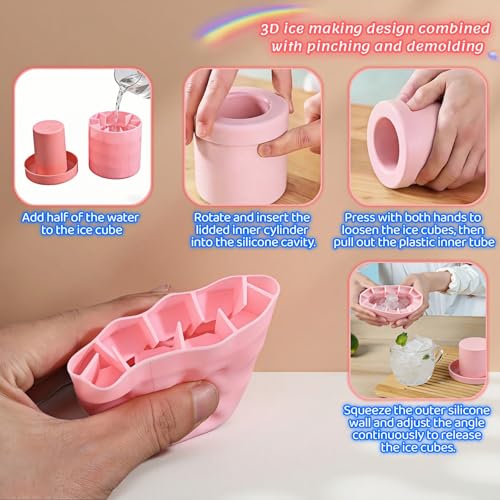 Bandeja de silicona para cubos de hielo 3D, 30 cubos rosa miniatura 3