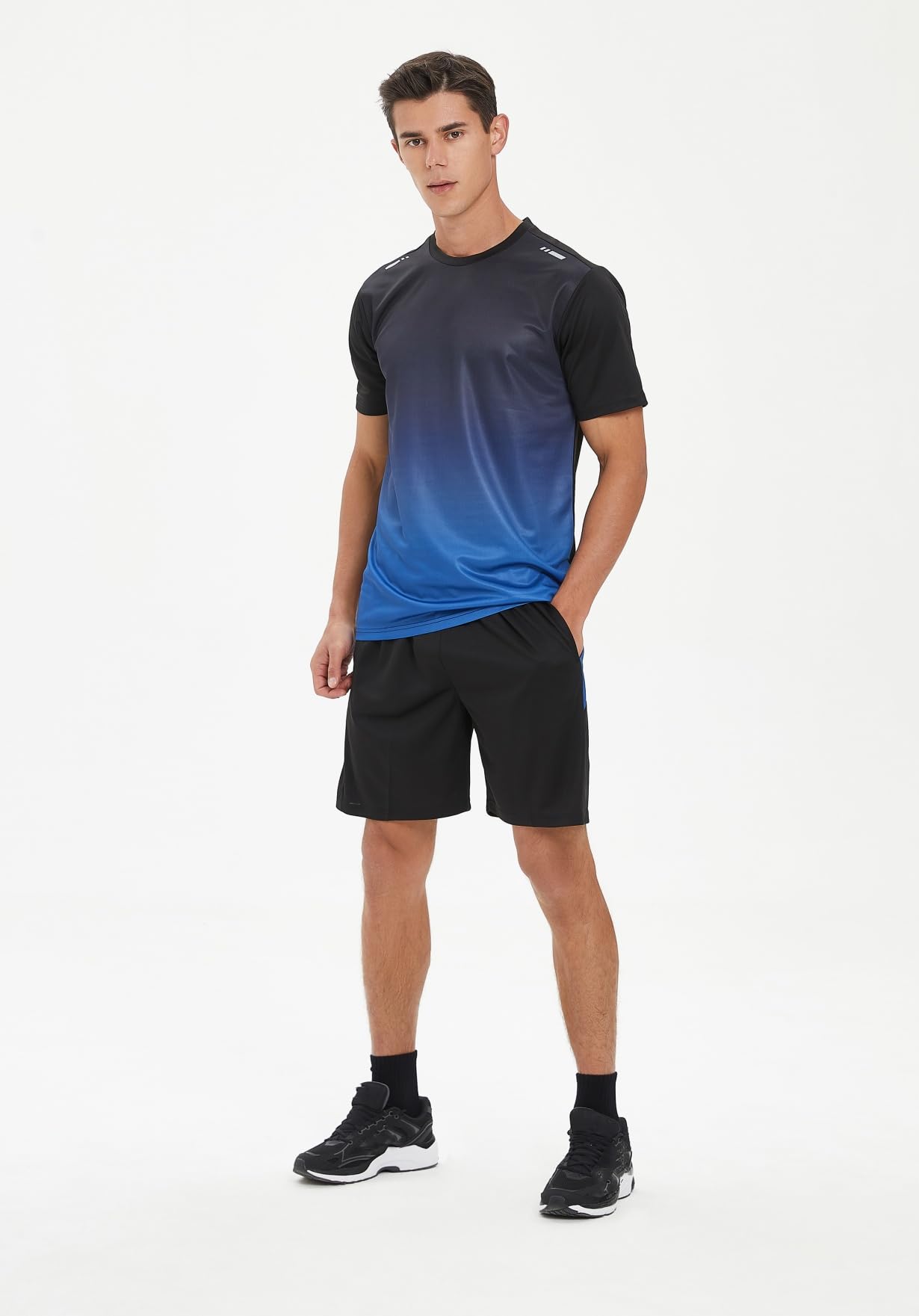 Tuta da uomo, 2 pezzi, estiva, da jogging, ad asciugatura rapida, funzionale, traspirante, per lo sport, maglietta e pantaloni corti, set comodo da uomo, per corsa, palestra