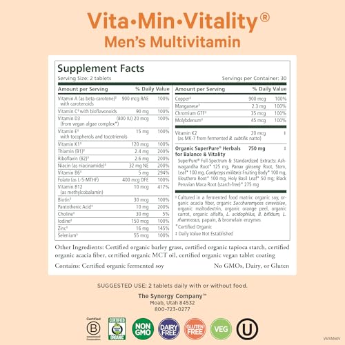 PURE SYNERGY Vita·Min·Vitality Multivitamin for Men (60 Tablets) - Image 2