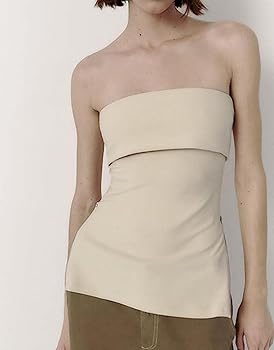 LOFAAC Women Sexy Strapless Zipper Split Side Knit Bandeau