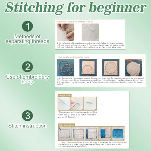 Image of Mindsoft 3 Set Needlepoint Kit for Beginners with Hoop,Garden Mouse | Bamboo Hoop Thread Needles Instructions, Easy Hand Embroidery for Beginners Home Crafts,Pre-stamped Funny Cute Designs