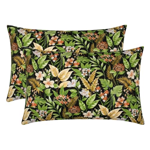RSH DECOR: Lumbar Throw Pillows Set of 2 | 20” x 12" | All-Weather Spun Fabric | Outdoor Support Pillows for Patio Furniture | Made in USA (Carena Ebony)