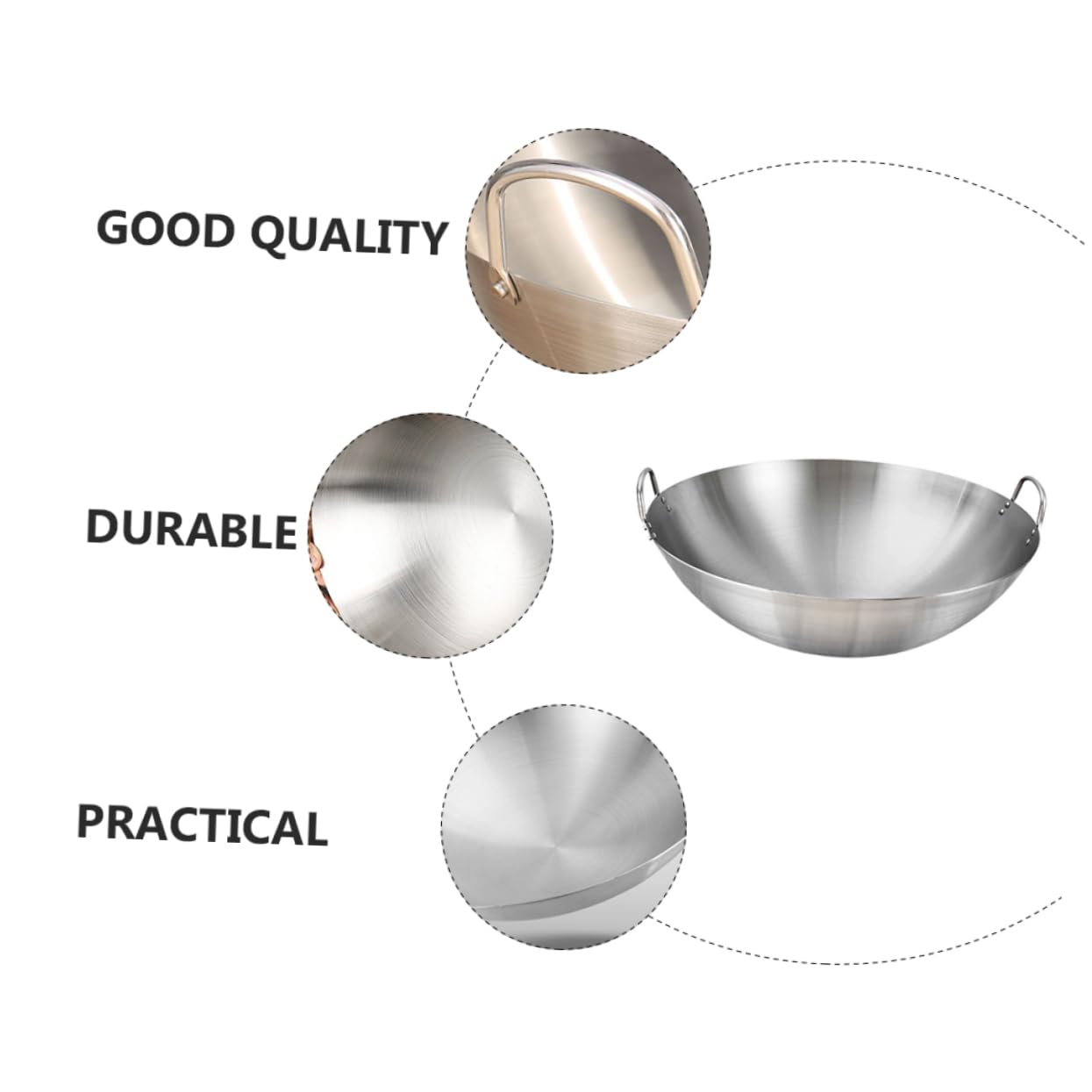 VINTORKY Stainless Steel Two-ear Wok Pan Sets for Cooking Large Wok for Frying Meat Veggies Cookware