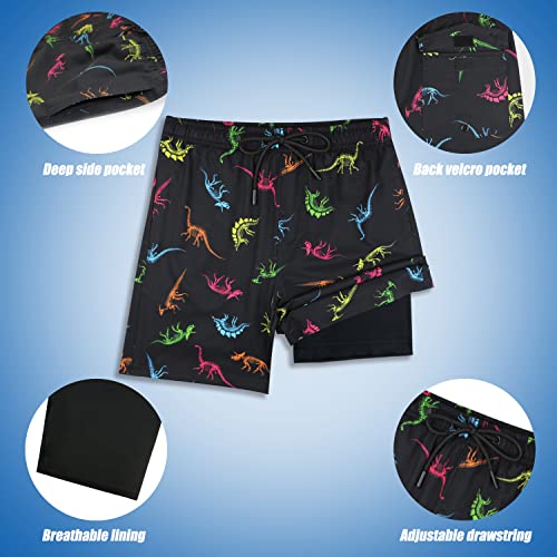 Image of Boys Swim Trunks with Boxer Brief Liner Compression Anti Chafe Swimming Shorts Stretchy UPF Quick Dry Swimsuit