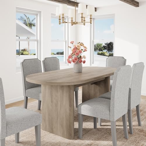 Image of GarveeHome Oval Dining Table for 6-8 People, Long Large Kitchen Table with Thick Sturdy Wooden Base, Farmhouse Dining Room Table for for Kitchen, Living Room, Office (63 inch Long,Gray)