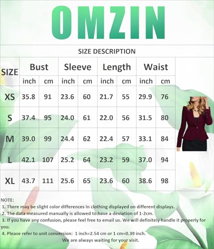 OMZIN Womens V Neck Button Front Jacket Slim Long Sleeve Work Suit Coat Professional Spring Fall Blazer2
