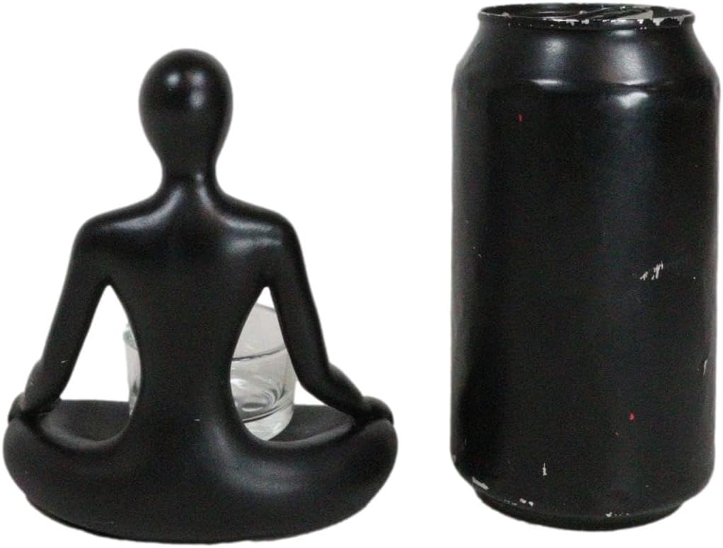 Ebros Gift Rainbow 7 Chakra Zones Black Yoga Avatar Meditating Tea Light Votive Candle Figurine with Zen Calligraphy Home Accent