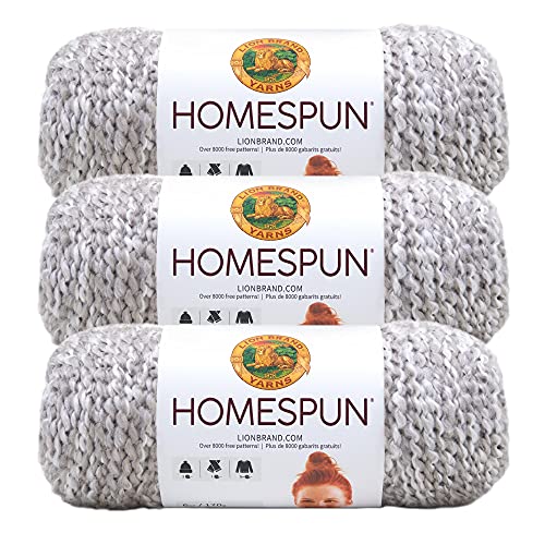 Image of Lion Brand Yarn Homespun Yarn, Soft Bulky Yarn for Knitting, Crocheting, and Crafting, 3 Pack, Clouds