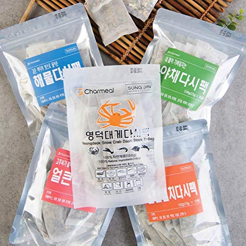 Sungjin Charmeal Premium Korean Umami Flavor 100% Natural Dashi T-Bag For Cooking Healthy Soups, Stocks, Stews, Noodles, Bouillon T-Bag (No Msg) 5 Variety Pack Gift Set #TOP2
