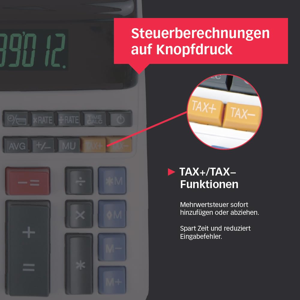 Sharp EL-2607LG Druckender Tischrechner 12-stellig, LCD Display, Heavy-Duty-Druckwerk, Tax/Währung, Schwarz/Rot Druck, Netzanschluss, Weiß