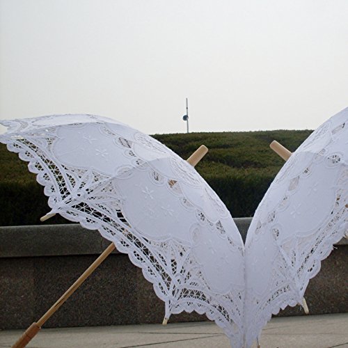 Parapluie Décoratif Mariage Lwuey - Dentelle Blanche, Poignée Bois