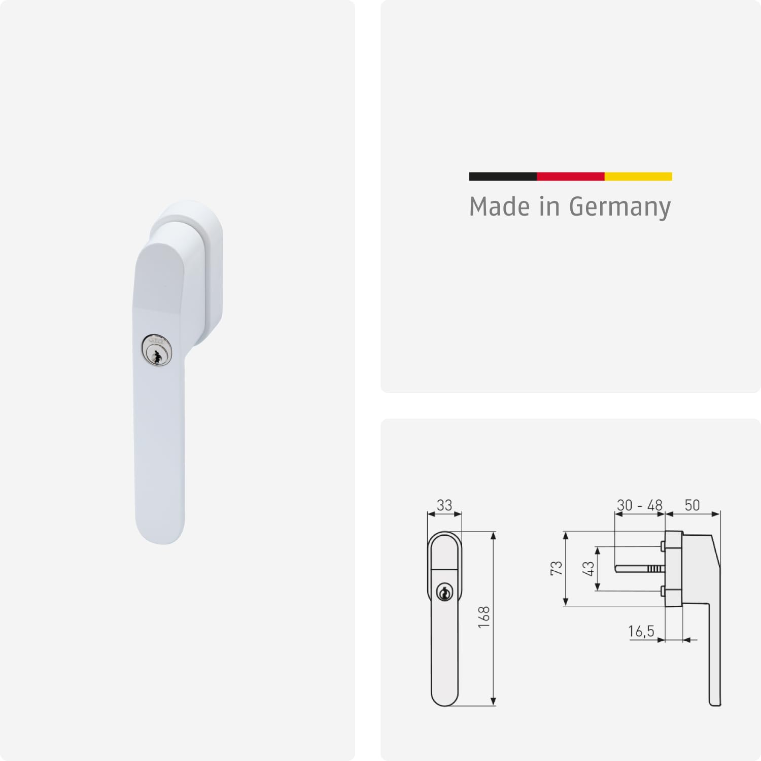 ABUS Tirador de ventana con cerradura FG400 – Cilindro de presión y llave – Seguridad infantil y antirrobos – Ajuste universal – AL0089 – Nivel de seguridad 5 – Blanco