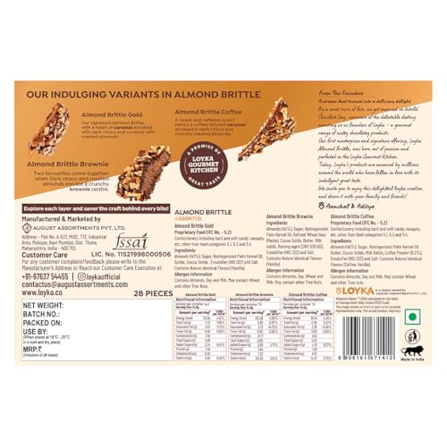 Image of Loyka Almond Brittle Assorted Choco Box - 28 Pcs| Premium Chocolate Gift Hamper | Chocolate & Nut Dryfruit Delicacy | Roasted California Almonds, Dark Choco & Salted Caramel (Pack of 3)