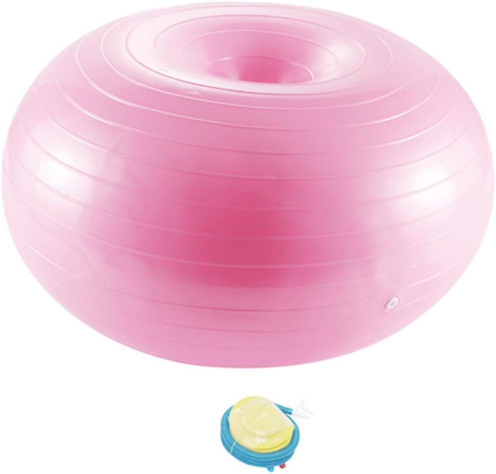 Donut Shaped PVC Fitness Ball with Air Pump Explosion Balance Exercise Ball for Yoga and Home Workouts Non Slip Light Pink for Strengthening and Stretching