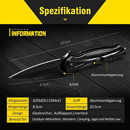 BEEK Schwarzes Klappmesser, Taschenmesser mit Clip, Einhandmesser, Outdoor Messer, EDC Messer, Geschenk für Männer – Bild 3