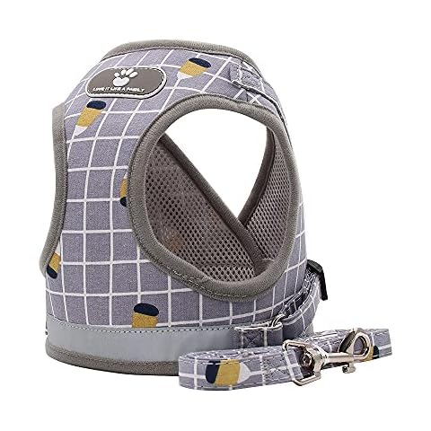 Small Dog Harness and Lead Set Reflective Puppy Vest Harness Breathable Mesh Adjustable, for Small Dog No Pull Harness with Leash Set (S Chest: 35cm/13.77in, Grey) Cover