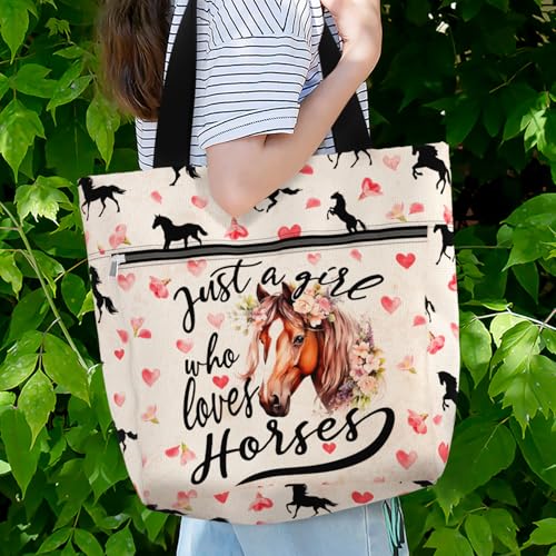 Image of 84hoods Large Tote Bag for Women. Waterproof Bag with Pockets and Zipper. Gift for Horse Lover.