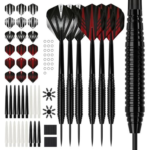KOTO - Dartpfeile Metallspitze Set Inkl. 90 Stück Dart Zubehör, 6 Stück Steeldarts, 6 Sets Dartschäfte Und Dart Flights Und Mehr