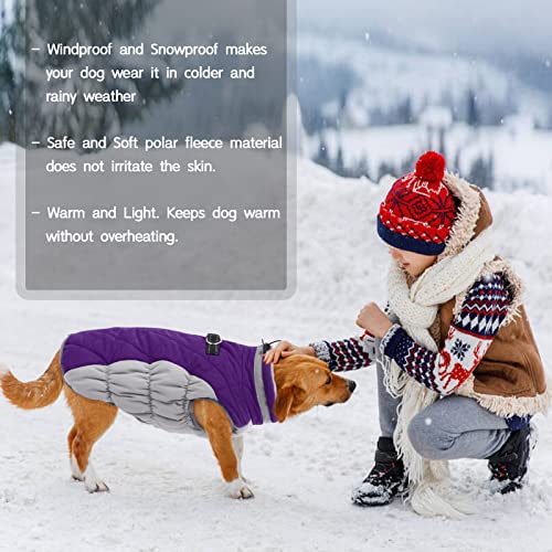 Kuoser Hundejacke Hundemantel für Kleine Hunde Winterweste, Wasserdicht Hunde Wintermantel Jacke Winter Hunde Mantel Mit Geschirr Warme Winterjacke Hundepullover Haustier Skifahren Kostüm Lila, S