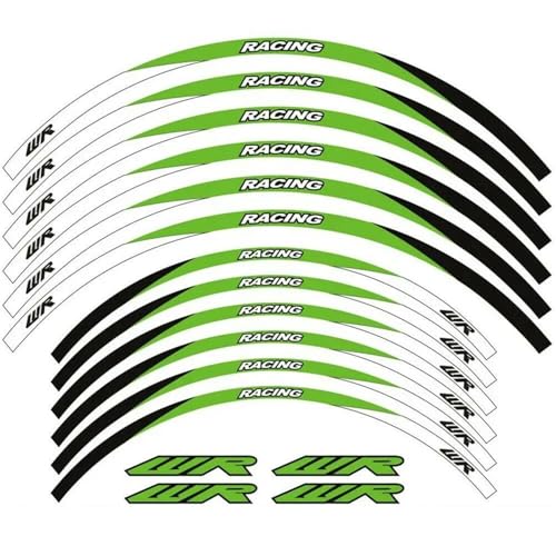 Kit autocollants réfléchissants jante moto WR 250R vert fluo 18-21 pouces