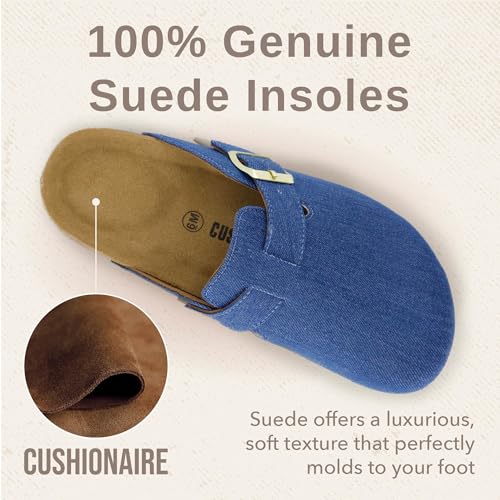 Image of CUSHIONAIRE Hana Womens Clogs | Comfortable Vegan Suede Clogs for Women | Slip On Potato Shoes with Cork Footbed & Arch Support | Memory Foam, Wide Widths Available