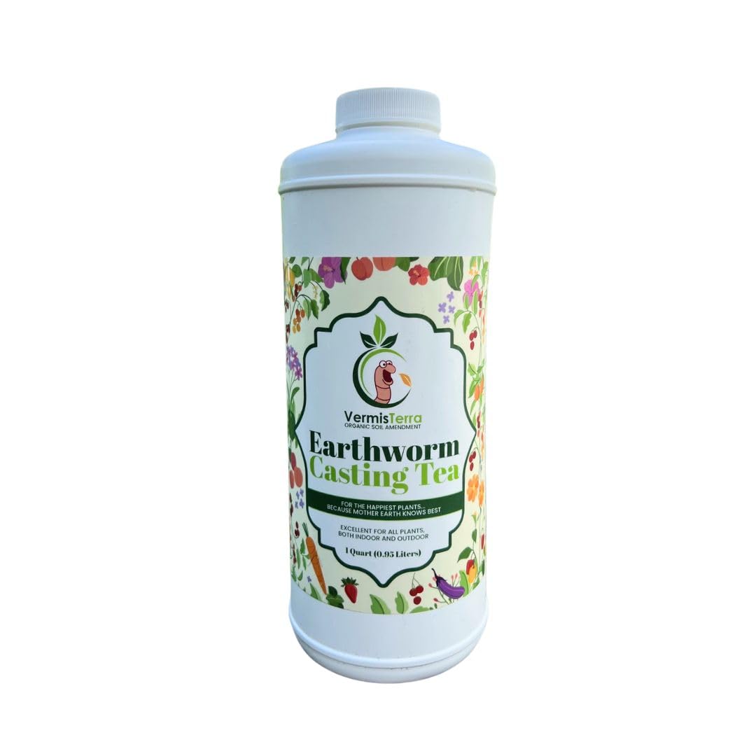 Worm Tea for Gardening and Composting - Quart - Organic Earthworm Soil Enhancer - Vermicompost Fertilizer - Increase Yields, Boost Growth - Vegetables, Flowers, Fruit and Trees - VermisTerra