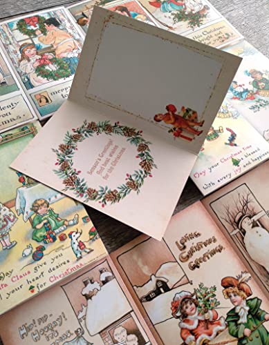 Image of PIXILUV CHRISTMAS ACITIVITIES (Pack of 12) Notecards Small Greeting Cards # Vintage Children Having Fun with Christmas Cheer ~ Vintage Christmas Postcards Reprint