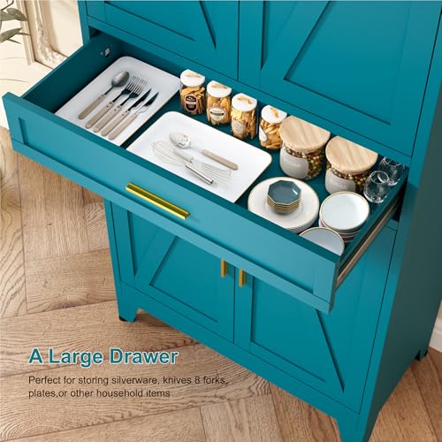 Image of LCAOPC 71 inch Tall Pantry Storage Cabinet with Drawer and Adjustable Shelves, Freestanding Tall Kitchen Cupboard Storage Cabinet for Kitchen,Dining Room, Living Room, Blue