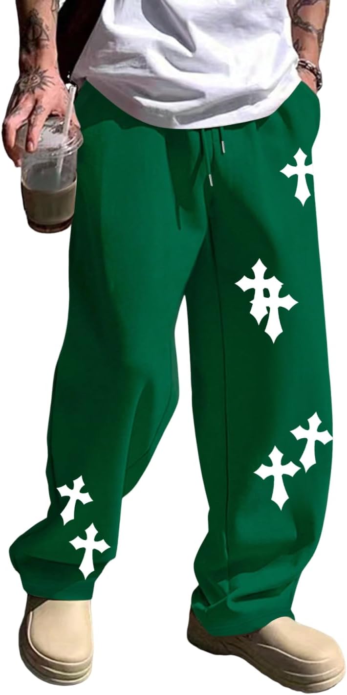 ZAFUL Mens Wide Leg Sweatpants Casual Straight Baggy Drawstring Open Bottom Loose Fit Workout Jogger Track Pants with Pockets