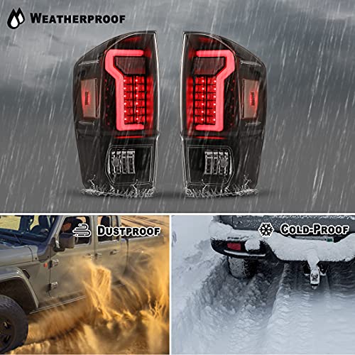 ROXX Led Tail Lights Assembly for 2016-2021 Toyota Tacoma Pickup, Tacoma Tail Lights Pair Replacement w/Led Drl, Brake Lights, Turn Signals, Clear Reflector, Passenger and Driver Side (Clear)