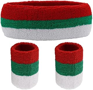 Yolev Striped Sweatband Set Sports Headband Wristband Set(1 Headband and 2 Wristbands) Sweatbands for Athletic Men and Women