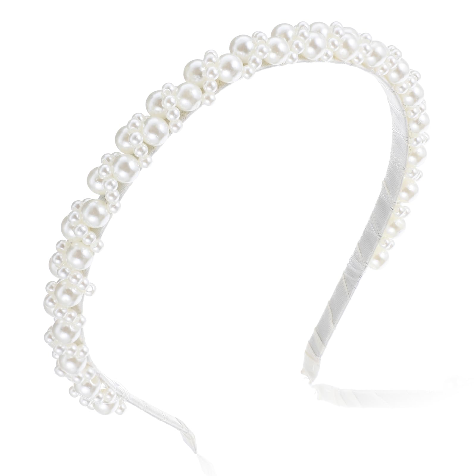 LLOUSSAK Subtle Pearl Headband for Women Girls, Pearl Flower Girl Headband for Wedding Birthday Party, Hair Hoop Accessories for Photography