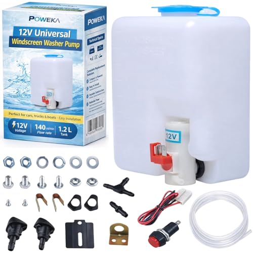 Kit de Pompe de Lave-glace Universel 12V, Kit de Réservoir de Pompe à Lave-glace, Outils de Nettoyage Universels pour Voitures Bateau Marin par Poweka
